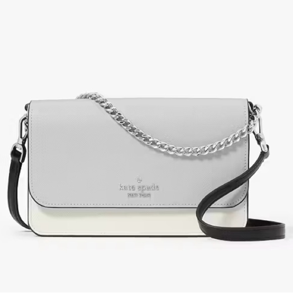 Kate Spade Madison Willow Mini Flap Crossbody Grey Multi with Gold Accents